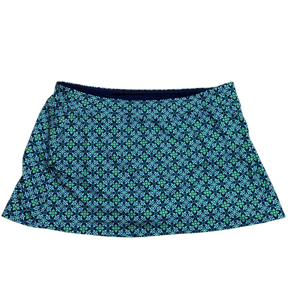 Lands End Womens Skirtini Swim‎ Skirt Blue Green Geometric Print Size 16